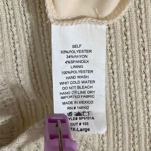 Lagenlook Cottagecore Casual Slouchy Waffle Knit Cream Button Detail Dress 1X - Picture 8 of 9